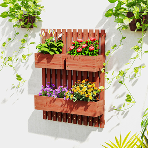 Outsunny Wall-mounted Garden Planters with Trellis 3 Planter Boxes - Brown by Outsunny