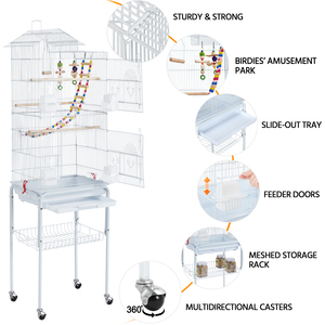 Rolling Metal Bird Cage with Detachable Stand - White by Yaheetech