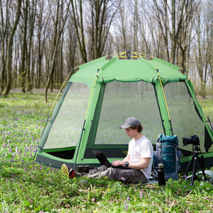 Outsunny 6 Person Camping Tent Pop-up - Green, Black by Outsunny