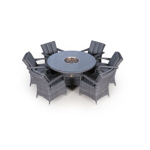 Arizona Fire Pit Round Rattan Patio Dining Set - Grey / 6 by Giardino