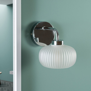 Pair of - Amaia IP44 Bathroom Wall Light with Ribbed Glass Shade Bulb - Silver by ValueLights