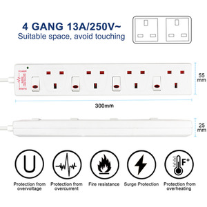 4 Gang Individually Switched Surge-Protected Extension Lead - White / 2m by ExtraStar