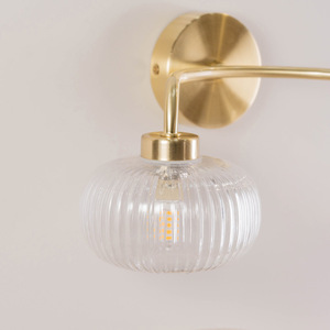Amaia 2 Way IP44 Bathroom Wall Light with Ribbed Glass Shade - Brushed Gold by ValueLights