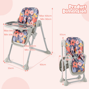 Folding Baby Highchair with Recline Footrest - Blue by Costway