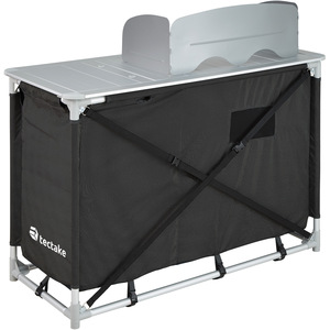 Camping Kitchen with 4 Shelves and Sink - Black by tectake