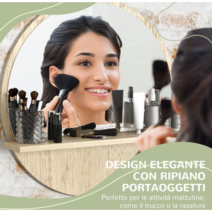 kleankin Round Bathroom Mirror with Shelf Wall Mounted Makeup Mirror by kleankin