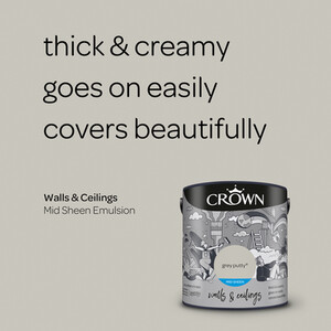 Crown Walls and Ceilings Mid Sheen Emulsion - Grey Putty / 2.5l by Crown Paints