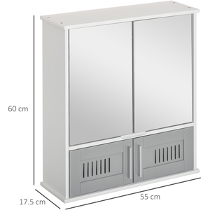 kleankin Bathroom Mirror Cabinet Wall Mount Storage Cupboard - Grey by kleankin