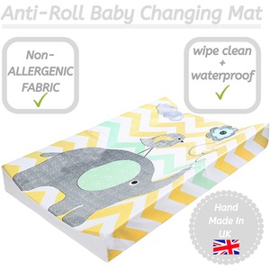 Anti-Roll Wedge Baby Changing Mat - Elephant Chevron / Elephant Chevron With Green by Babycurls