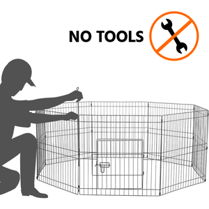 8 Panel Foldable Dog Playpen - Black / 61cm by Yaheetech