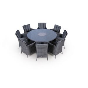 Savannah Fire Pit Round Rattan Patio Dining Set - Grey / 8 by Giardino