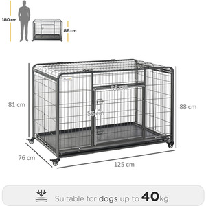 Pawhut Metal Dog Cage Kennel with Wheels Openable Top - Black / 125cm by Pawhut