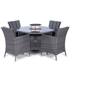 Savannah Fire Pit Round Rattan Patio Dining Set - Grey / 4 by Giardino