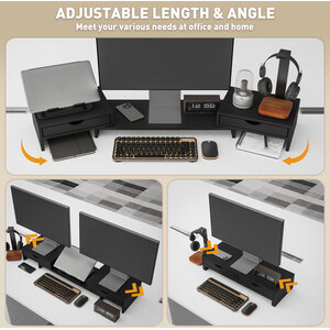 HOMCOM Adjustable Dual Monitor Stand Riser with Drawer - Black by HOMCOM