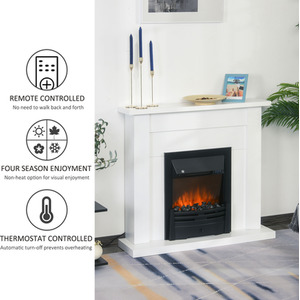HOMCOM 1000W,2000W Electric Fire and Mantelpiece with LED Flames - White and black