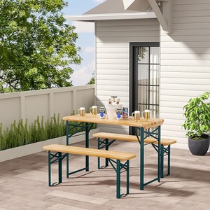 Folding Wooden Picnic Table Set - brown