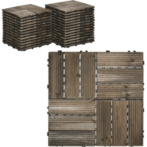 Outsunny 27 Pcs Wooden Interlocking Decking Tiles - Charcoal Grey by Outsunny