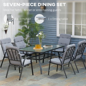 Outsunny Glass Table Umbrella Hole 7 PCs Garden Dining Set by Outsunny