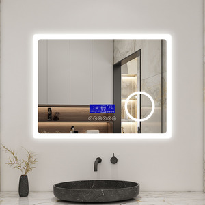 LED Bathroom Mirror with Magnifier and Digital Display - White / 80cm by AicaBathroom