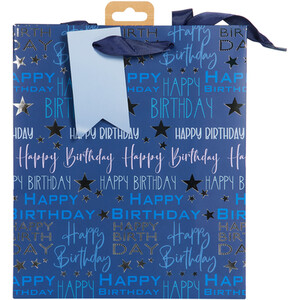 Pack of 4 Navy Birthday Medium Gift Bags - Navy