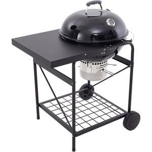 Portable Charcoal BBQ Grill with Tabletop and Shelves - Black by Livingandhome