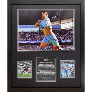 Sergio Aguero Signed and Framed Manchester City photo - Blue by Allstarsignings