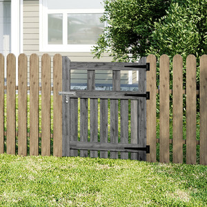 Wooden Garden Fence Gate with Square Gap Design on Top - Grey / 76cm / 90cm by komore