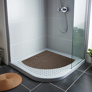 Reversible Dual-Colour Corner Shower Quadrant Mat - Brown/ Grey / 60cm x 60cm by Nicoman