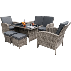 Dorchester 6 Piece Rattan Wicker Garden Dining Set - Grey by Madefor.living