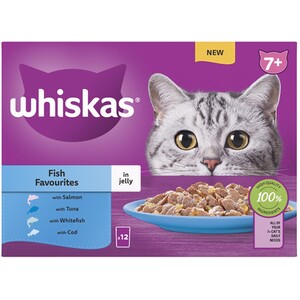 Whiskas 7+ Cat Food Pouches in Jelly - Salmon, Tuna, Whitefish, Cod by Whiskas