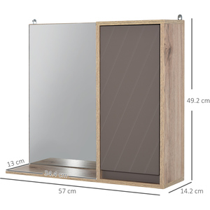 HOMCOM Wall Mounting Bathroom Cabinet Mirror - Grey & Oak Brown by HOMCOM