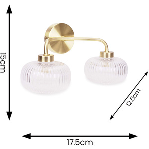 Amaia 2 Way IP44 Bathroom Wall Light with Ribbed Glass Shade - Brushed Gold by ValueLights