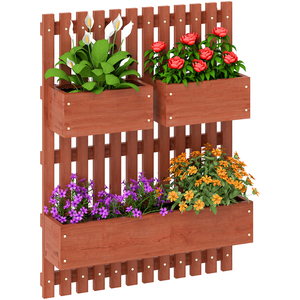Outsunny Wall-mounted Garden Planters with Trellis 3 Planter Boxes - Brown by Outsunny