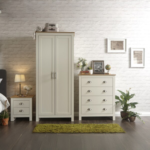 Lancaster 3 Piece Bedroom Set - Wardrobe, Chest of Drawers, Bedside - Cream by GFW