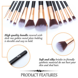 12 pcs Makeup Brush Set with Travel Case - Rose Gold by Livingandhome