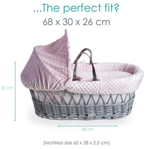Dimple Grey Wicker Moses Basket - Pink by Clair de Lune