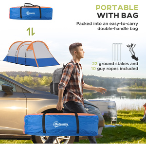 Outsunny 2-3 Man Camping Tent with Bedroom, Living Room and Porch - Orange by Outsunny