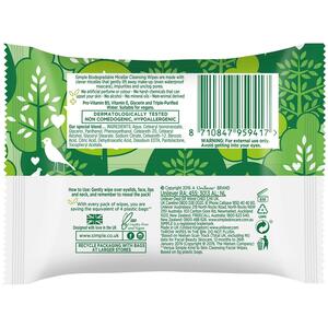 Simple Biodegradable Micellar Wipes with Glycerin and Pro-Vitamin B5 - White / 10 by Simple