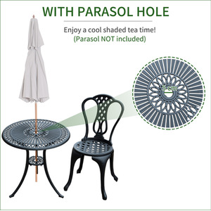 Outsunny 3 Piece Patio Cast Aluminium Bistro Set - Black by Outsunny