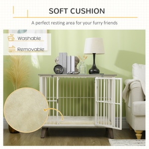 PawHut Dog Crate Furniture Pet Kennel with Cushion - Grey / 64.5cm by PawHut