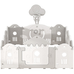 Foldable Baby Playpen with Hoop Playmat - Grey by Livingandhome