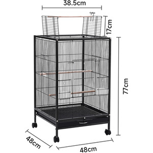 Movable Open-Style Rectangular Bird Cage with Tray Base - Black / 48cm by Livingandhome