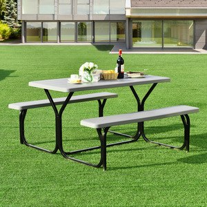 Picnic Table Bench Set - Grey by Costway