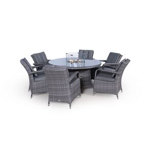 Arizona Fire Pit Round Rattan Patio Dining Set - Grey / 6 by Giardino