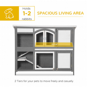 PawHut Wooden Pet Hutch with Openable Roof Slide Out Tray - Grey by PawHut