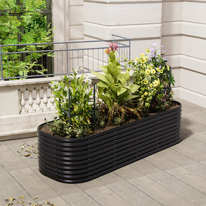 Oval-Shaped Galvanized Steel Raised Flower Bed - Anthracite / 240cm / 56cm by Garden Sanctuary