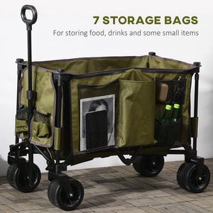 Outsunny Folding Garden Trolley on Wheels Camping Trolley - Green by Outsunny