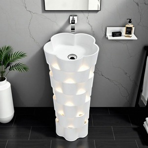Seville Cloakroom Floor Standing Pedestal Basin With Lights - White by Fino Stone