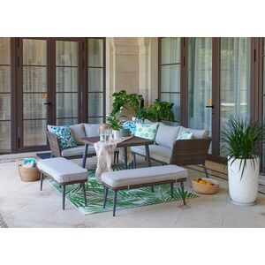 Rattan Outdoor Sofa Set - Seychelles Grey Corner Garden Sofa and Table - 9 Seat - Brown by FurnitureboxUK
