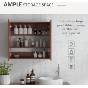 HOMCOM Double Door Bathroom Mirrored Cabinet - Light Walnut by HOMCOM